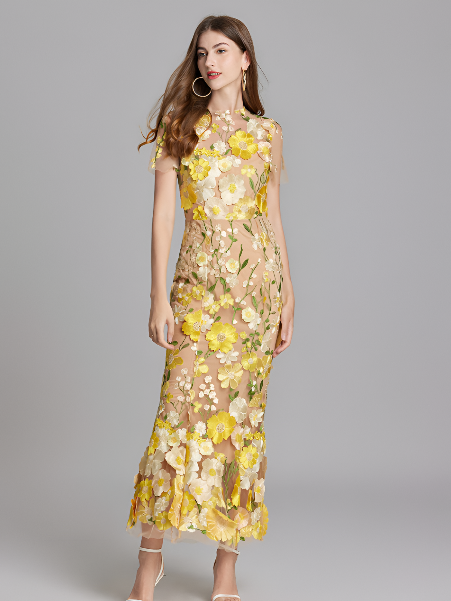 Vestido De Mujer De Manga Corta Bordado - Boda De Verano