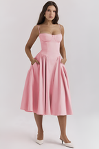 Vestido Midi Sólido Línea A Para Mujer - Fiesta De Jardín De Primavera