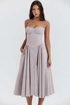 Vestido Midi Sólido Línea A Para Mujer - Fiesta De Jardín De Primavera