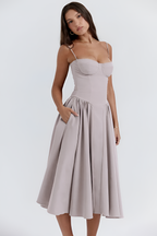 Vestido Midi Sólido Línea A Para Mujer - Fiesta De Jardín De Primavera