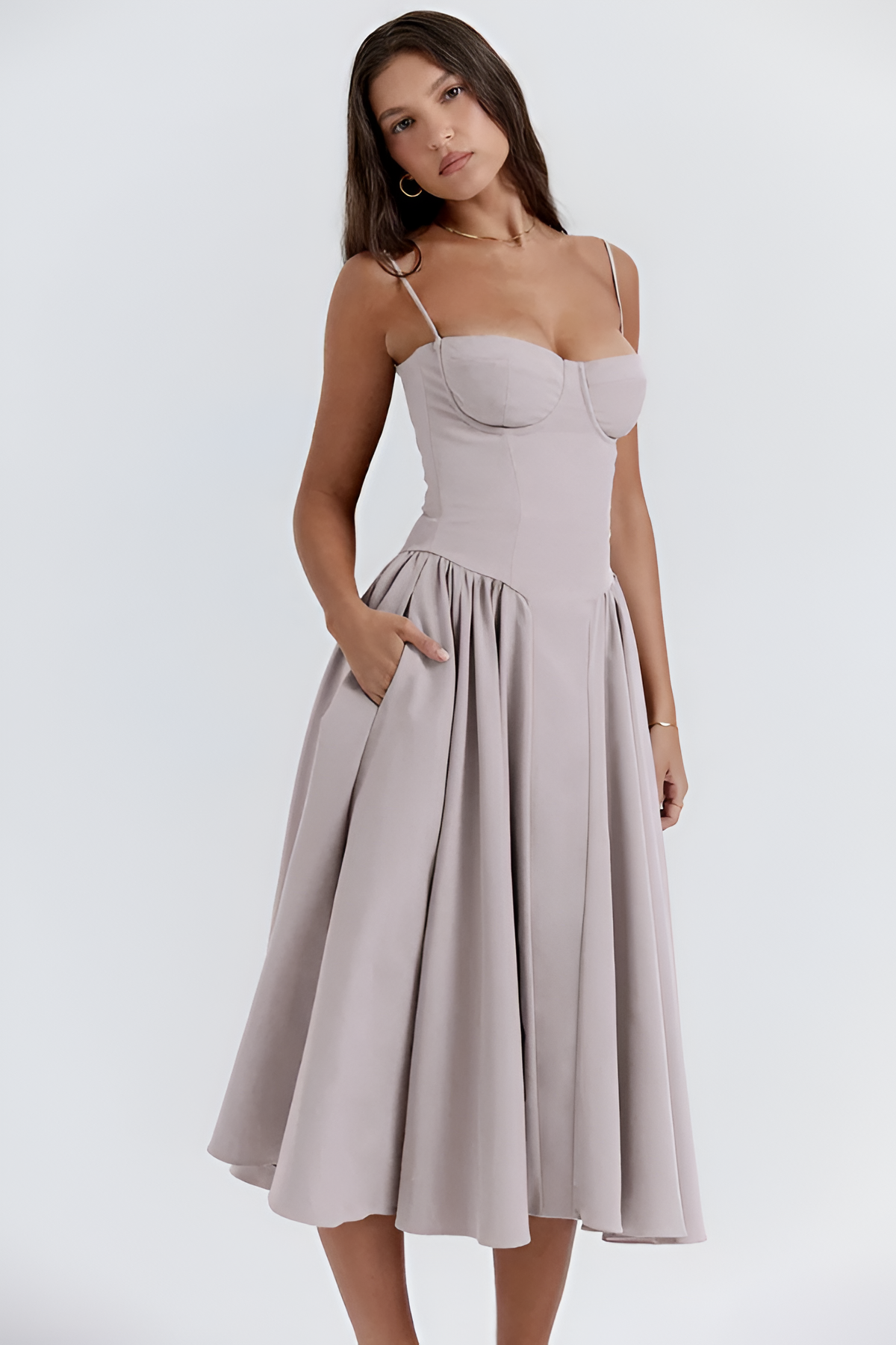 Vestido Midi Sólido Línea A Para Mujer - Fiesta De Jardín De Primavera