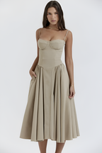 Vestido Midi Sólido Línea A Para Mujer - Fiesta De Jardín De Primavera