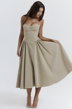 Vestido Midi Sólido Línea A Para Mujer - Fiesta De Jardín De Primavera