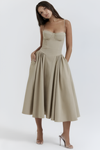 Vestido Midi Sólido Línea A Para Mujer - Fiesta De Jardín De Primavera