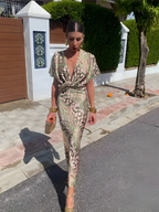 Mujer Vestido Midi Estampado Animal Cuello En V - Invitada De Boda