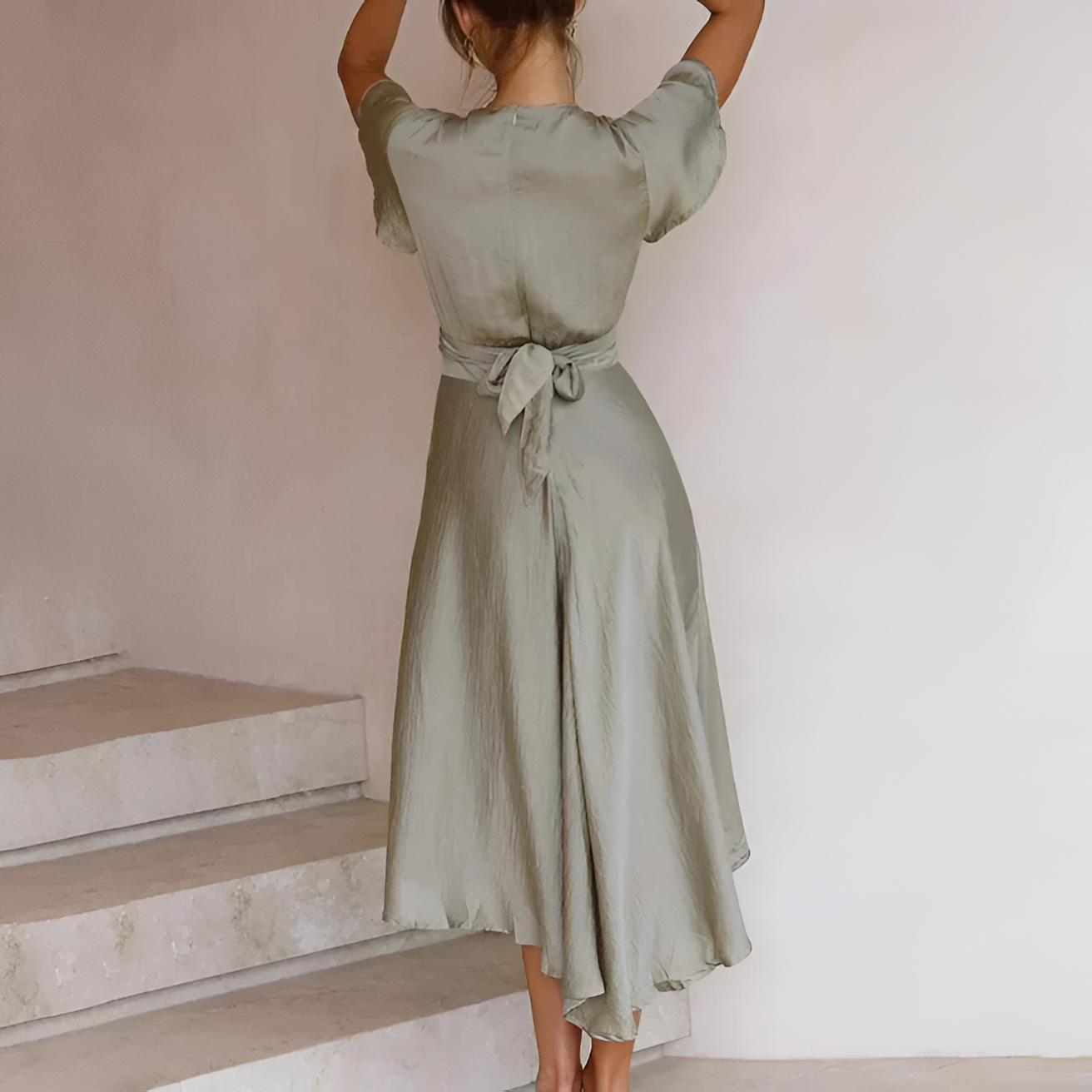 Vestido Midi de Cuello en V con Mangas de Mariposa para Mujer - Boda de Verano