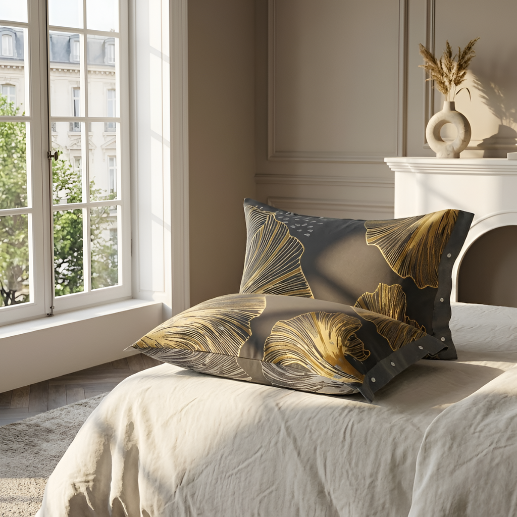 Juego de 2 Fundas de Almohada Golden Flora – Fundas de Algodón Suaves