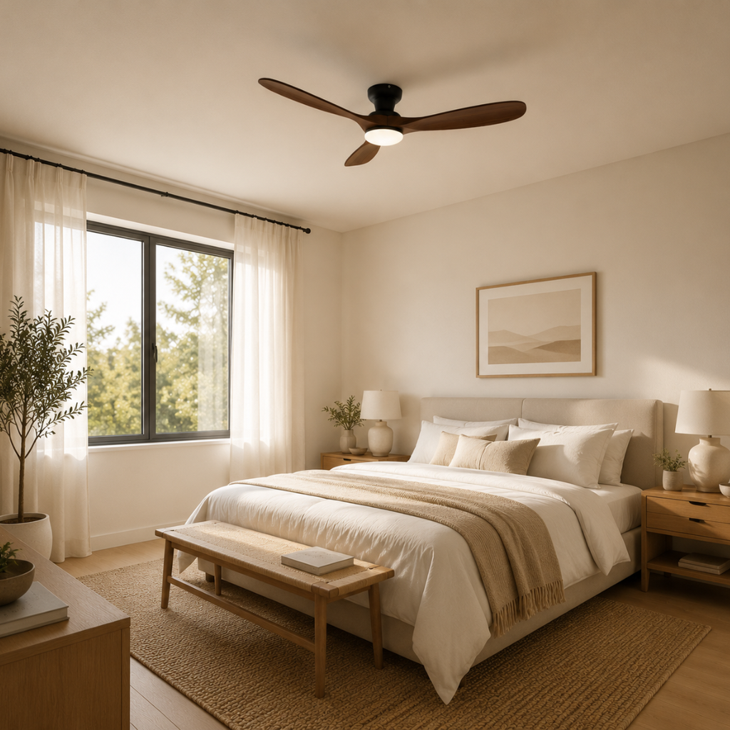 Ventilador de techo en tono madera con luz LED - Moderno