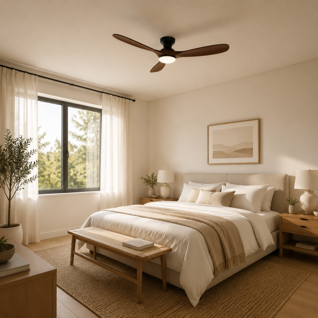 Ventilador de techo en tono madera con luz LED - Moderno