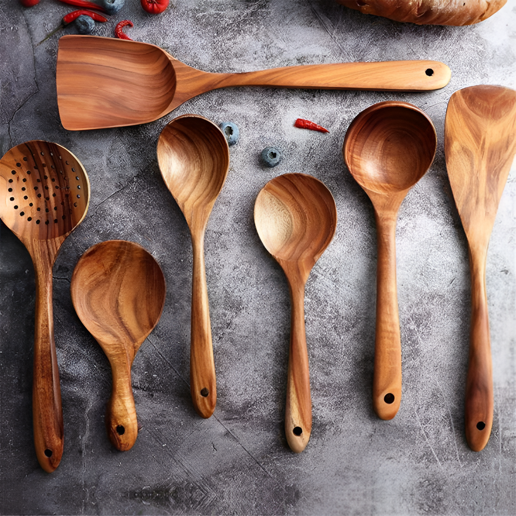 Juego de utensilios de madera - Juego de cocina premium de 7 piezas