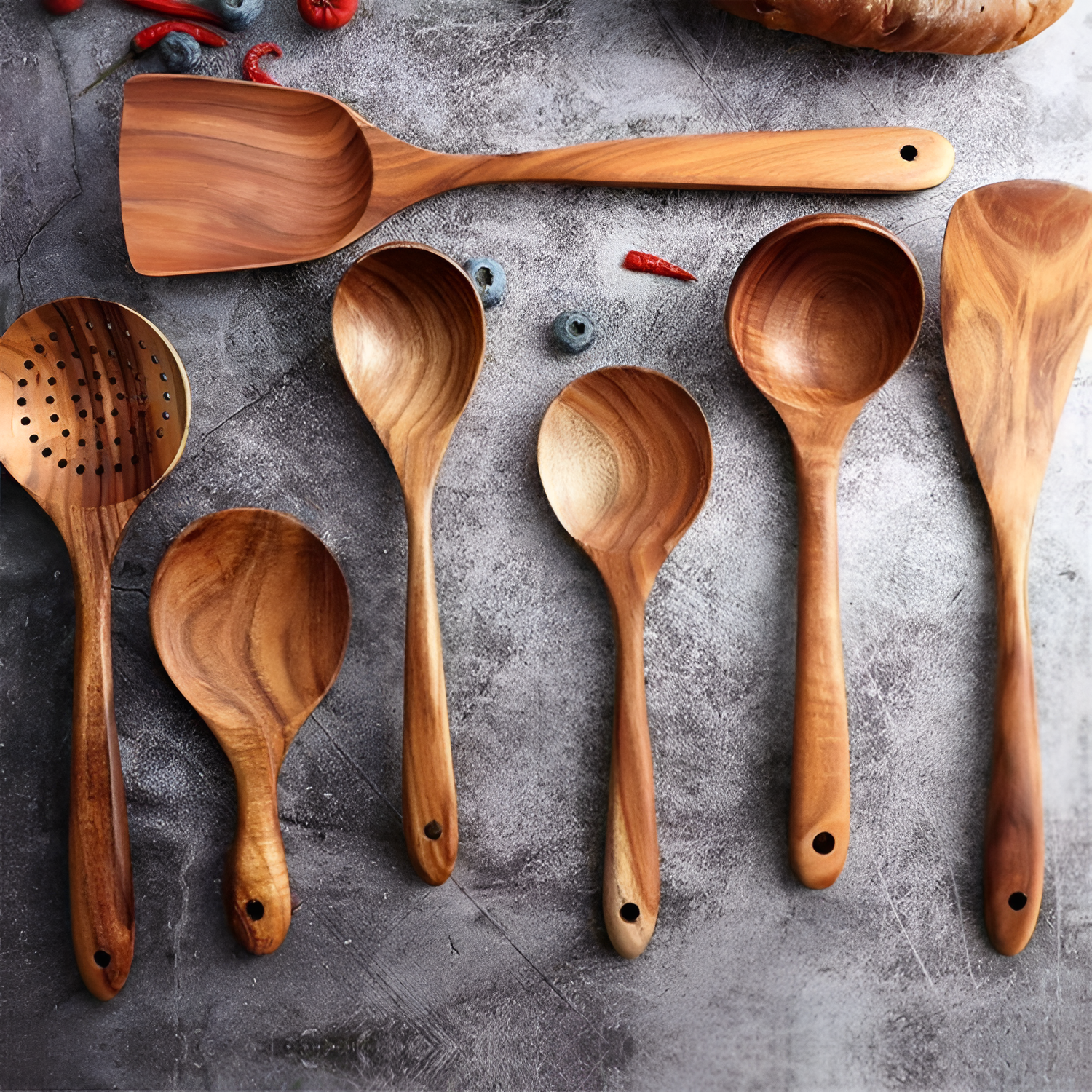 Juego de utensilios de madera - Juego de cocina premium de 7 piezas