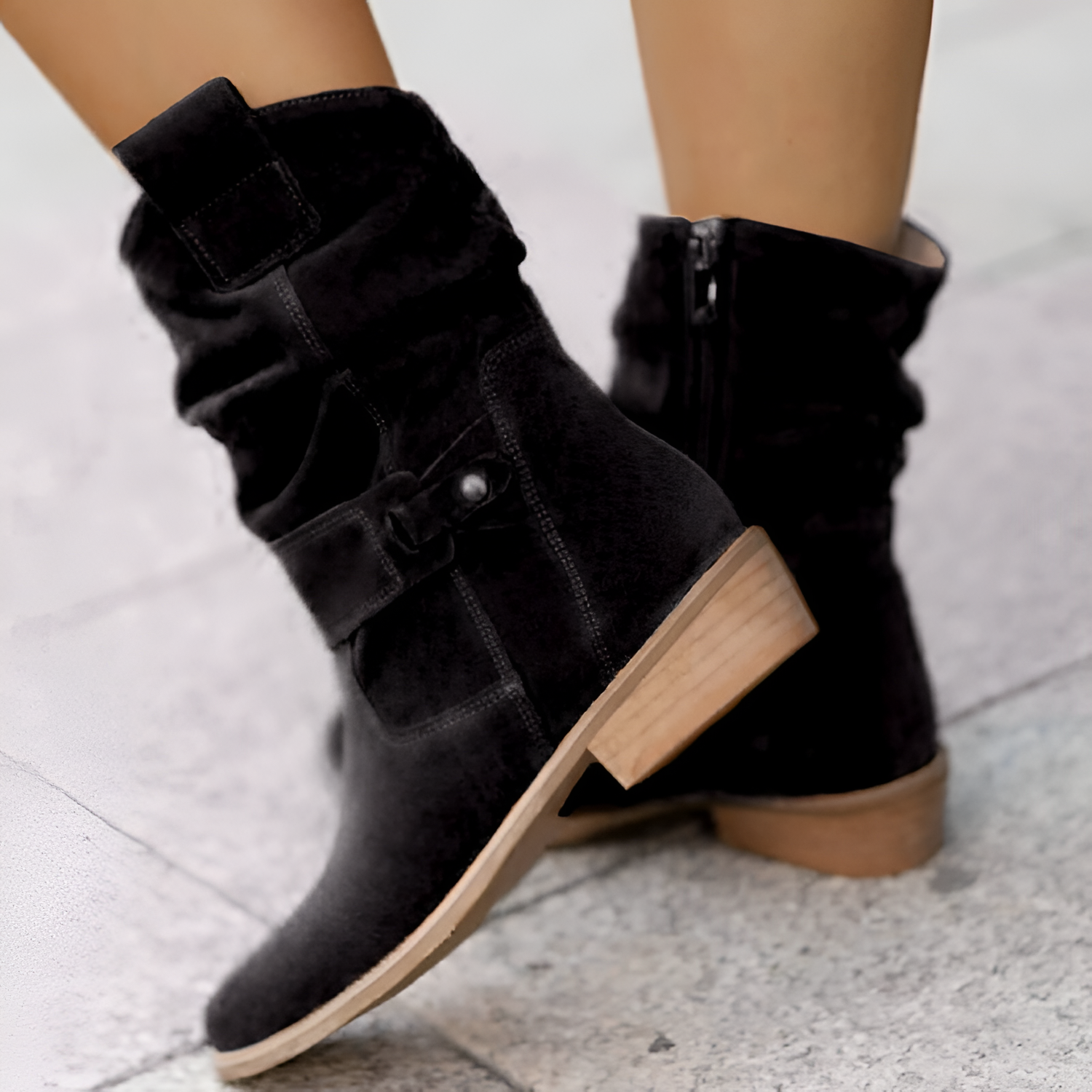 Botas de Media Pantorrilla con Diseño Holgado para Mujer con Cremallera Lateral - Brunch de Fin de Semana