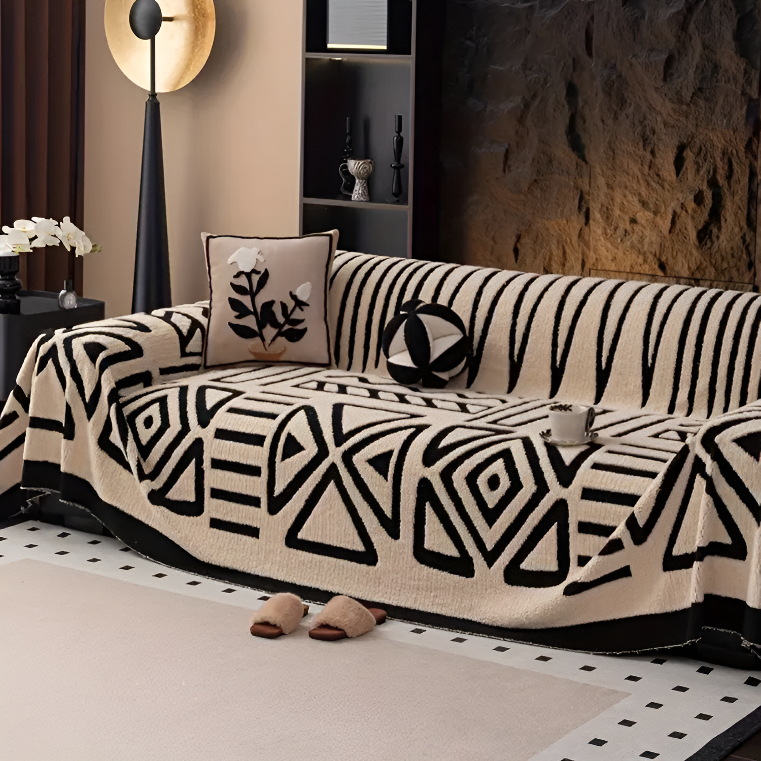 Funda de Sofá con Patrón Geométrico - Decoración de Salón