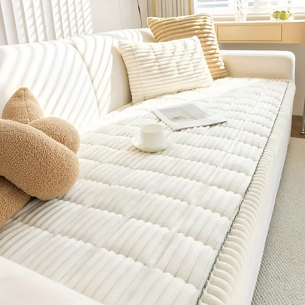 Funda de Sofá de Felpa con Plisado a Mano - Protector para Sillón