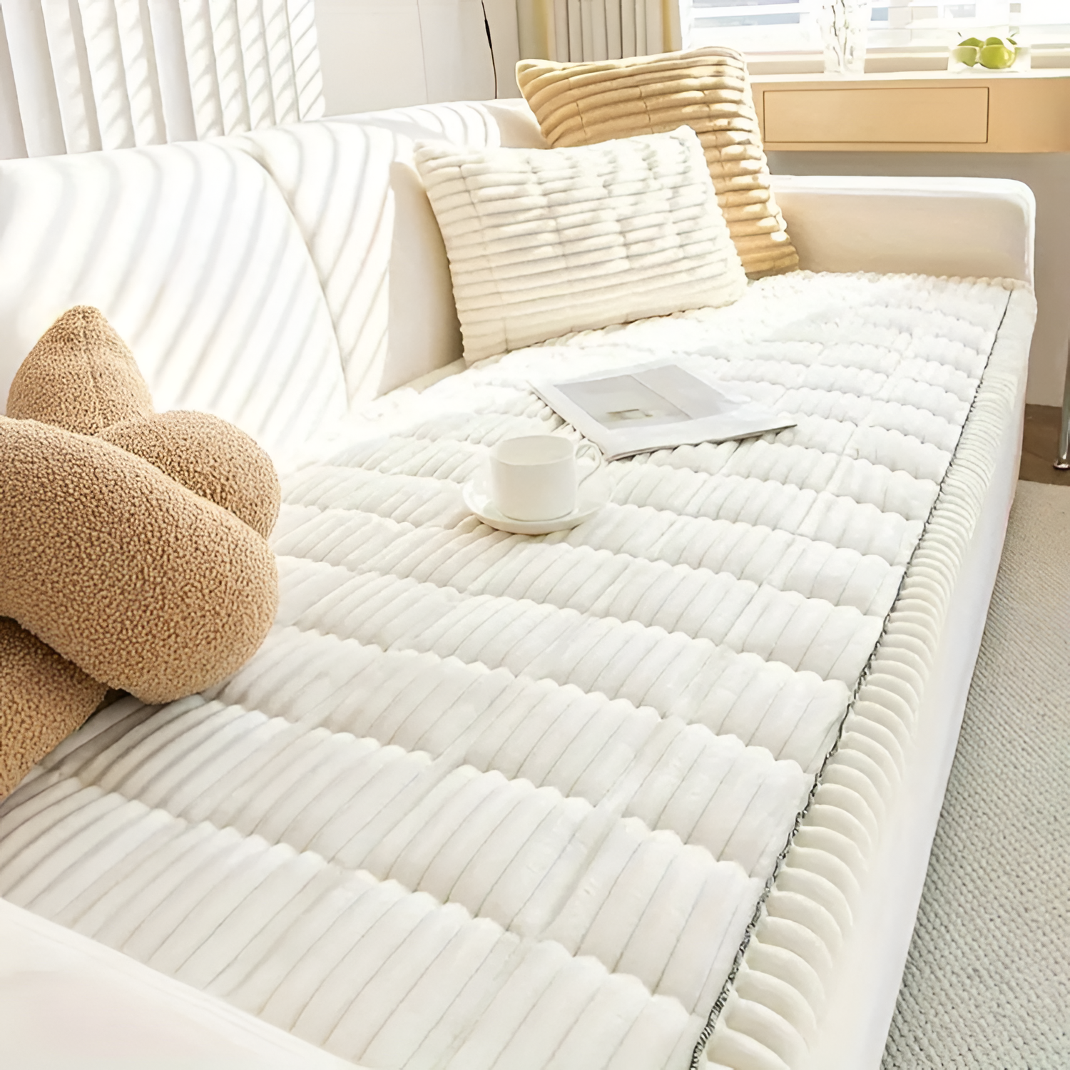 Funda de Sofá de Felpa con Plisado a Mano - Protector para Sillón
