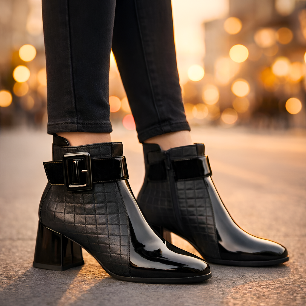 Botines de Tacón en Bloque con Acolchado para Mujer - Fiesta de Cóctel
