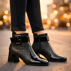 Botines de Tacón en Bloque con Acolchado para Mujer - Fiesta de Cóctel