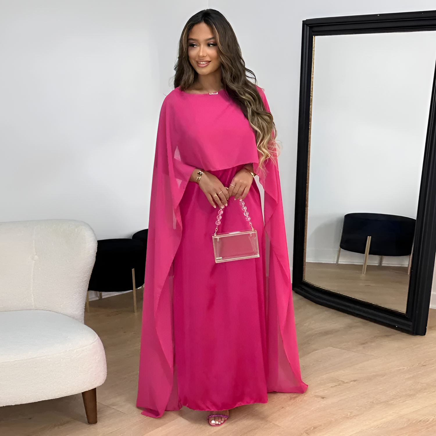 Vestido Maxi Sólido Con Cuello Redondo Para Mujer - Invitada De Boda