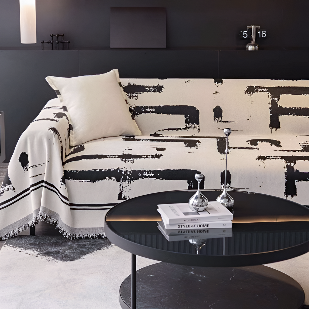 Manta Decorativa Blanco y Negro - Ideal para Sofá Moderno