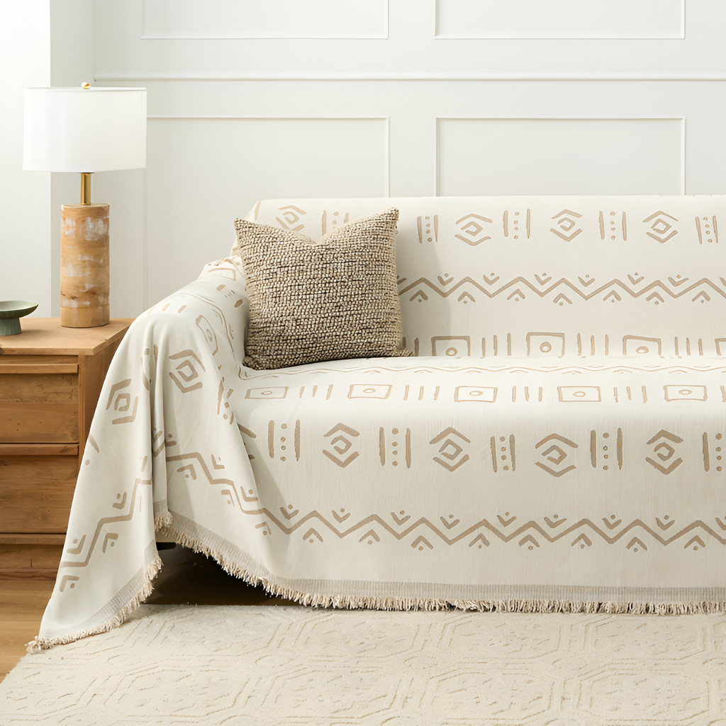 Manta Decorativa con Flecos - Cubresofá Estilo Tribal