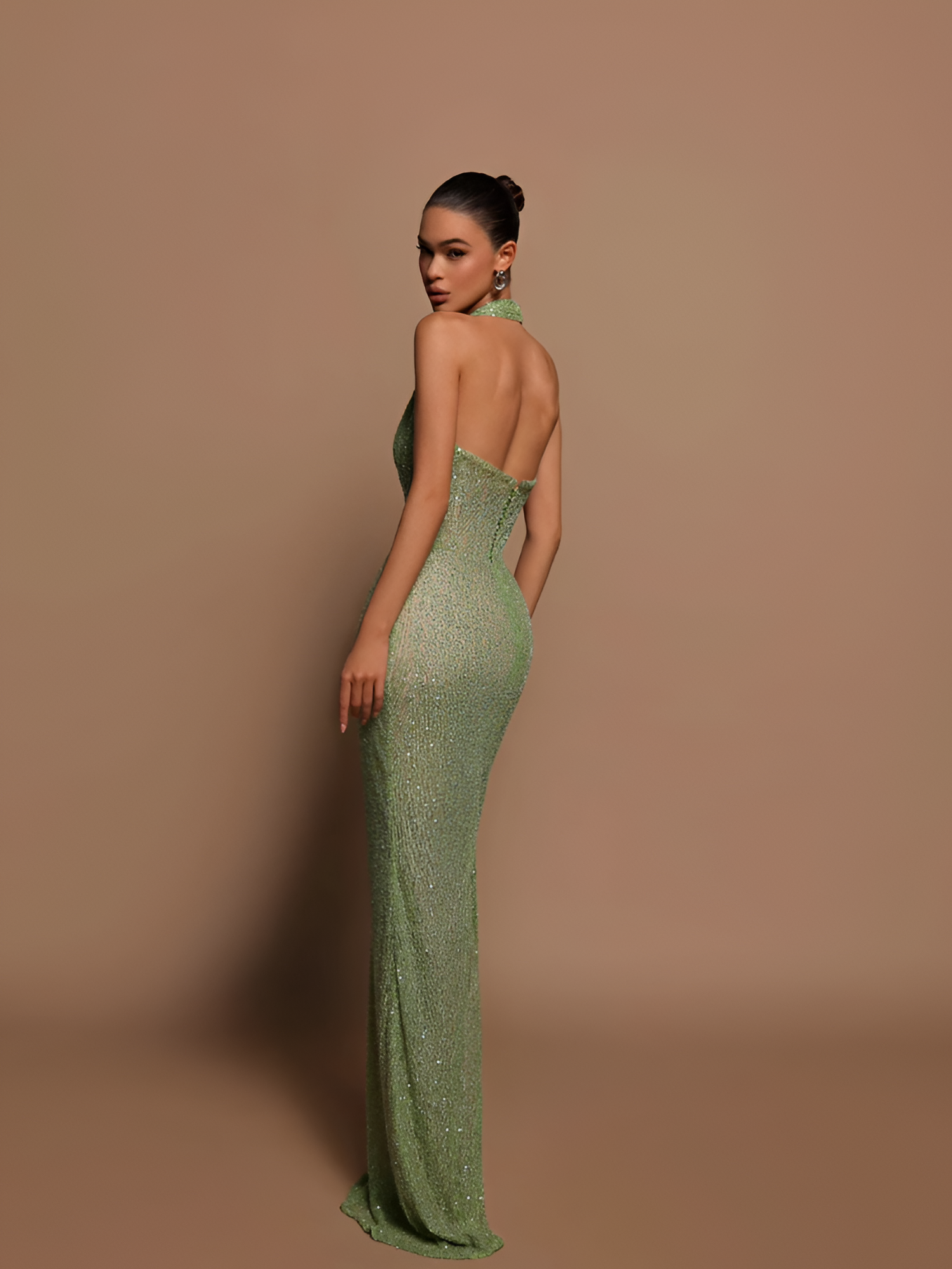 Vestido Maxi Con Lentejuelas Y Cuello En V Para Mujer - Invitada De Boda
