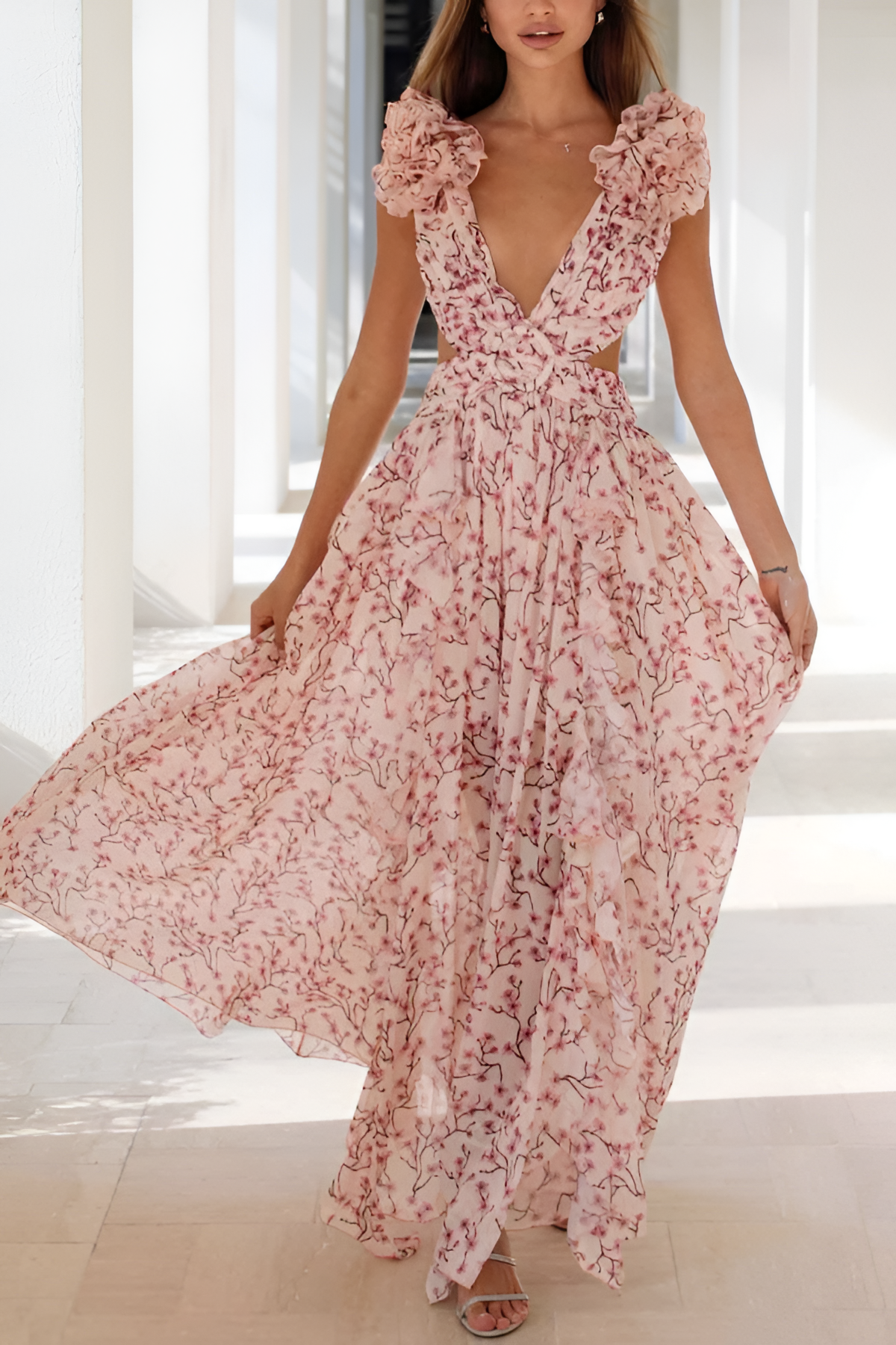 Vestido De Mujer Floral Cuello En V - Cenas En Resort