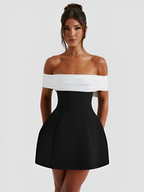 Mujer Mini Vestido Con Hombros Descubiertos Y Lazo - Fiesta De Compromiso