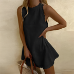 Vestido Corto Sin Mangas de Color Liso con Dobladillo Festoneado para Mujer - Boda de Verano