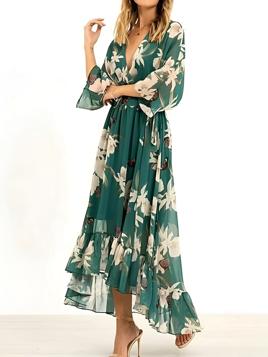 Vestido Floral Con Cuello En V Para Mujer - Fiesta De Jardín De Primavera