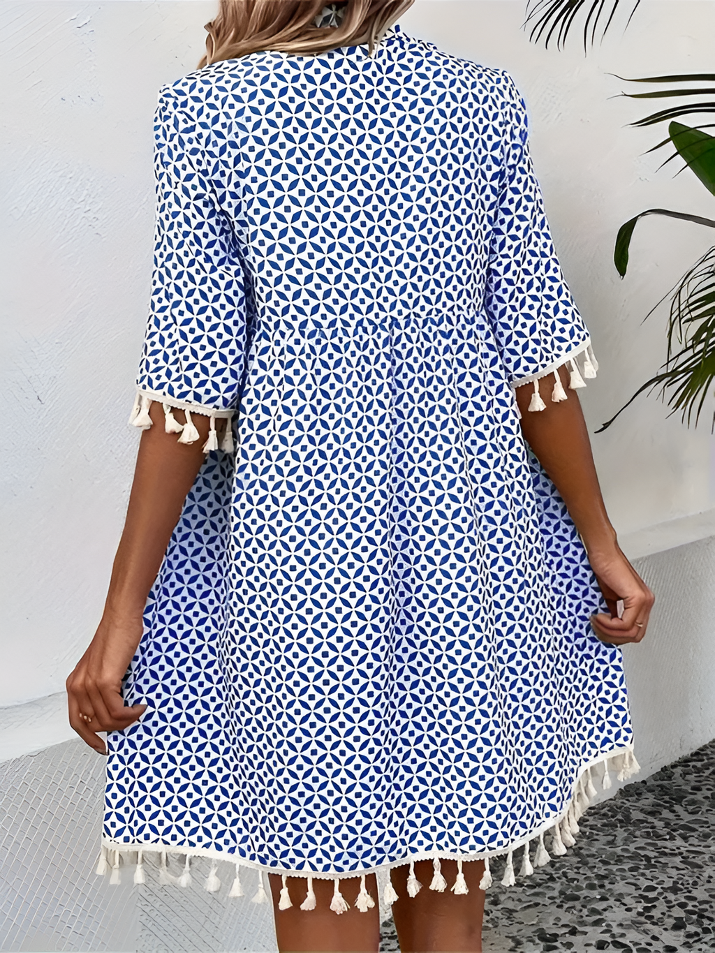 Vestido Geométrico Con Cuello En V Para Mujer - Cenas En Resorts