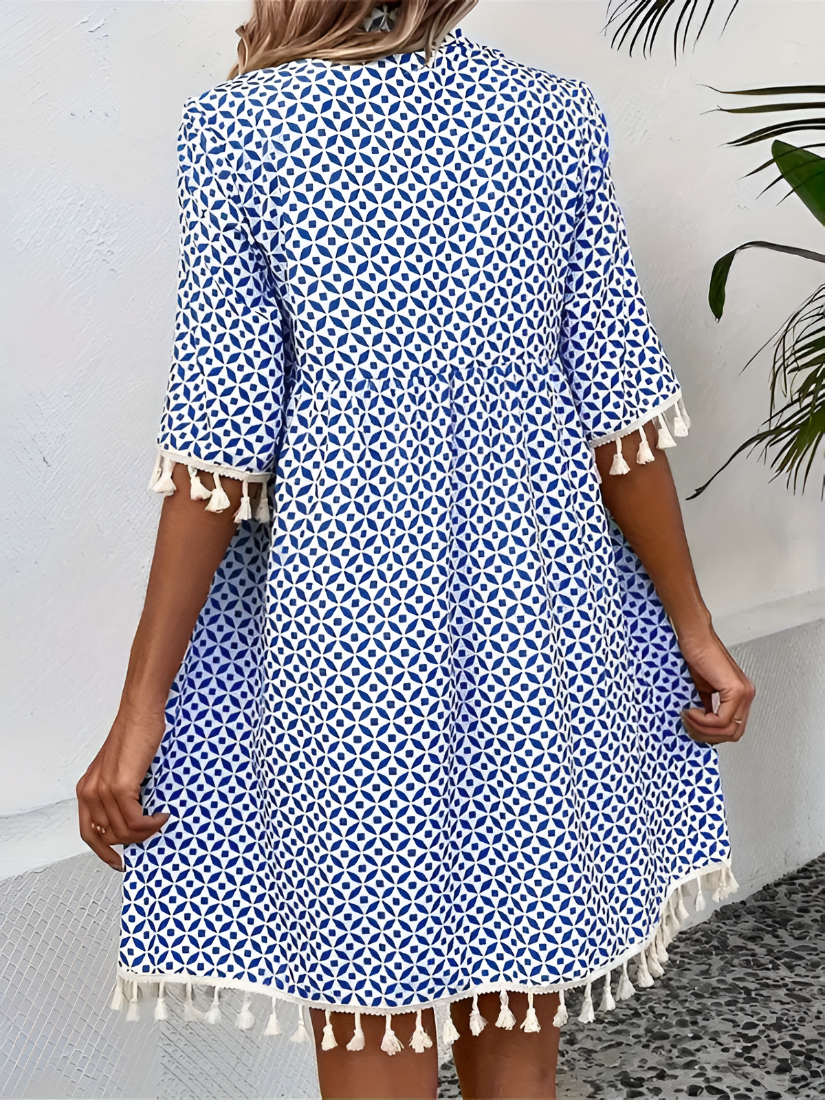 Vestido Geométrico Con Cuello En V Para Mujer - Cenas En Resorts