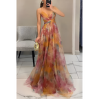 Mujeres Estampado Floral Con Aberturas Maxi Vestido - Fiesta De Jardín De Primavera