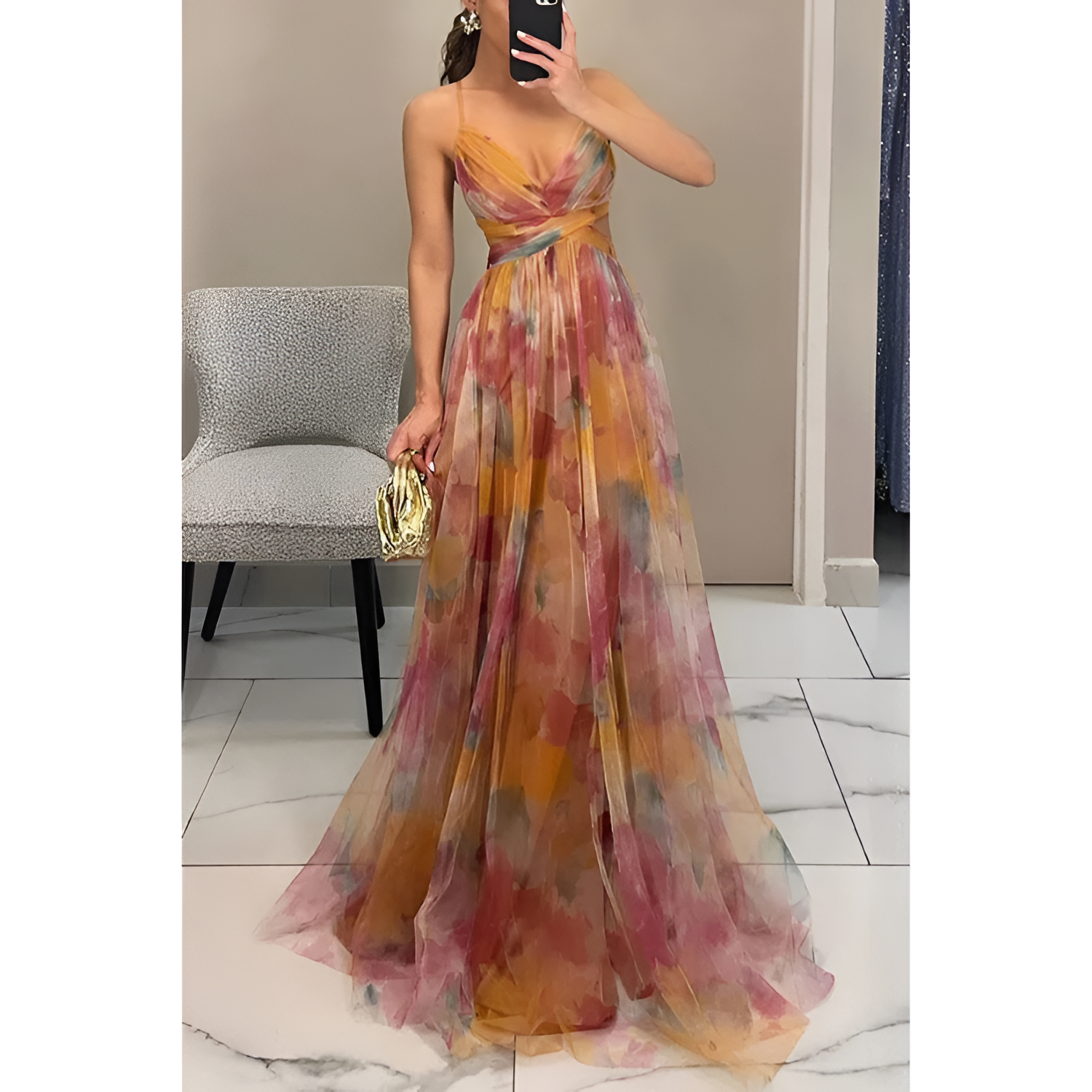 Mujeres Estampado Floral Con Aberturas Maxi Vestido - Fiesta De Jardín De Primavera