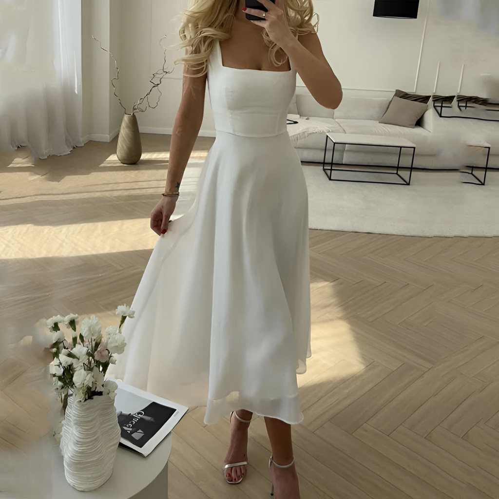 Vestido Midi Corte A Escote Cuadrado Para Mujer - Invitada De Boda
