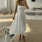 Vestido Midi Corte A Escote Cuadrado Para Mujer - Invitada De Boda