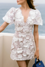 Vestido De Mujer Con Apliques Florales Y Mangas Abullonadas -  Invitada De Boda
