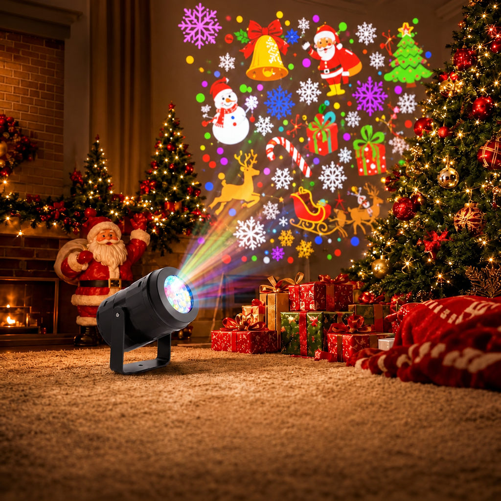 Proyector LED Giratorio con 16 Patrones Navideños