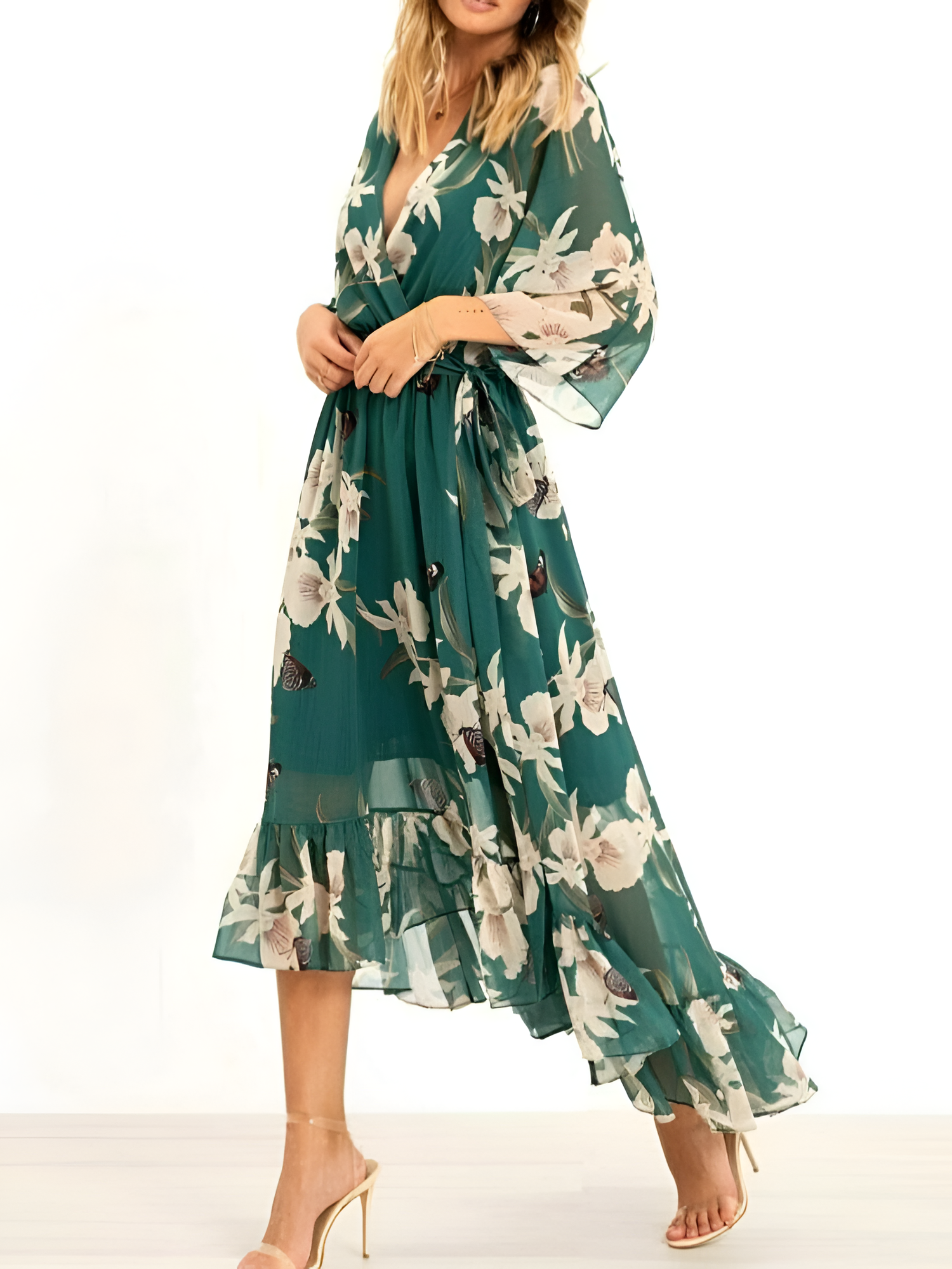 Vestido Floral Con Cuello En V Para Mujer - Fiesta De Jardín De Primavera