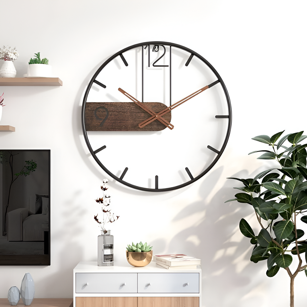 Reloj Pared Silueta Minimalista - Detalle Madera