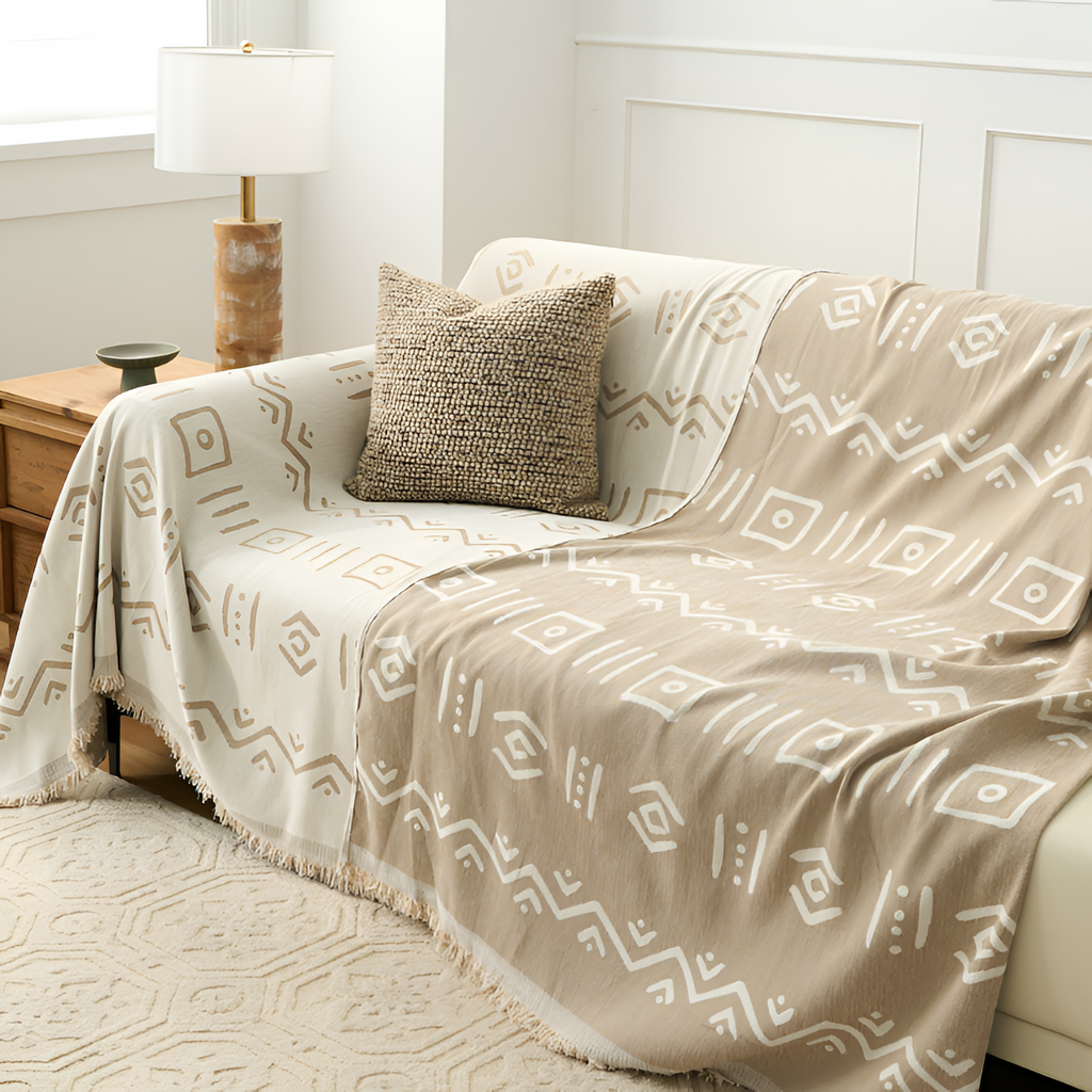 Manta Decorativa con Flecos - Cubresofá Estilo Tribal