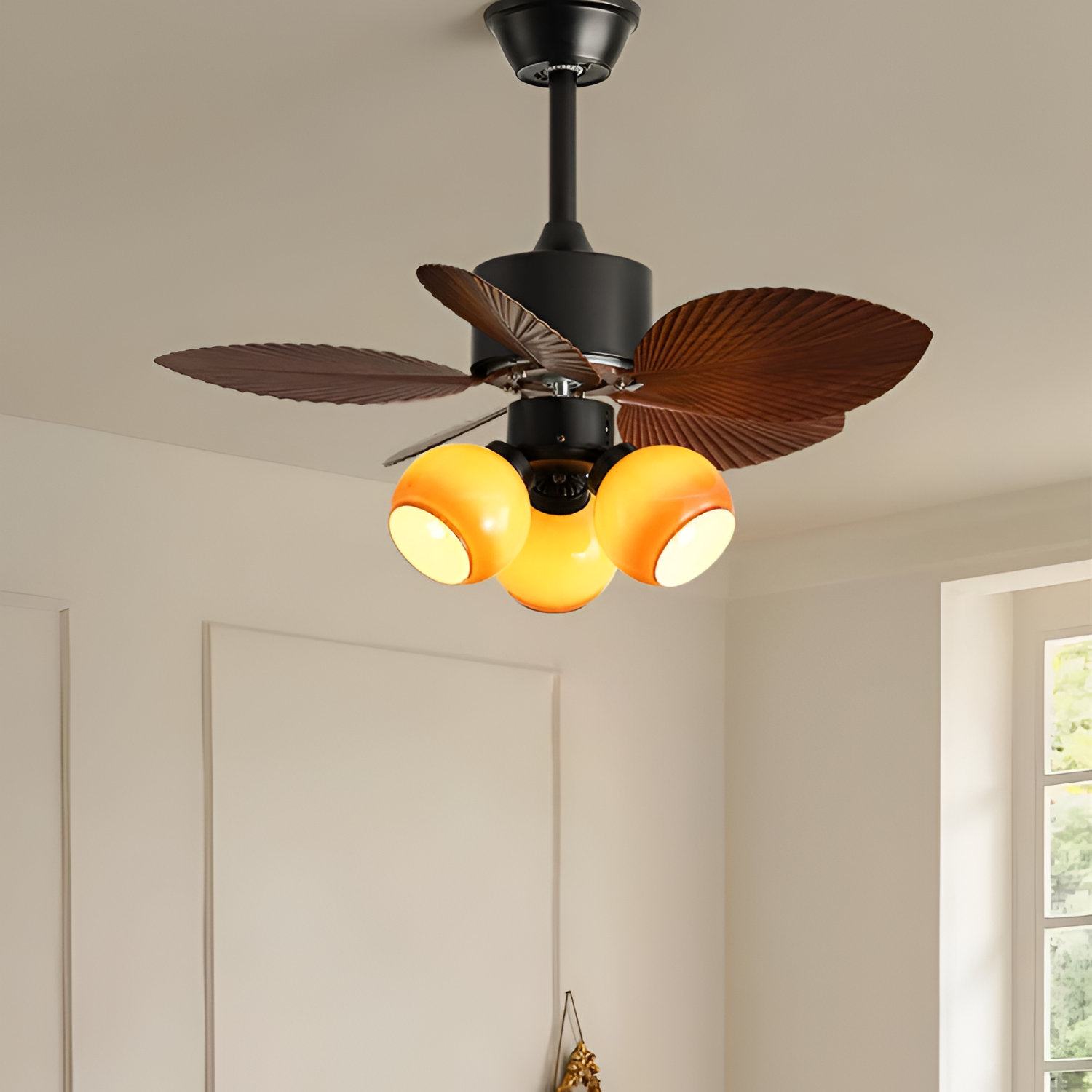 Ventilador de Techo con Hojas de Palma Tropical - Luz Integrada