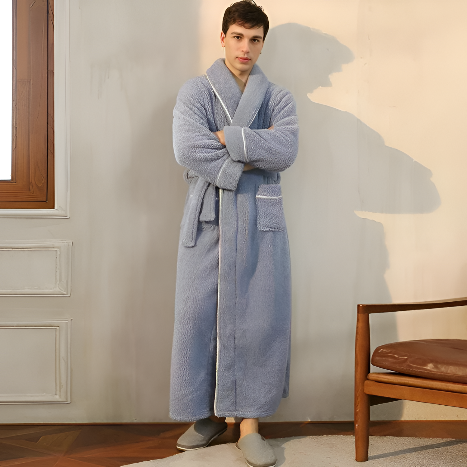 Bata Larga con Ribete de Contraste - Ropa de Dormir Unisex