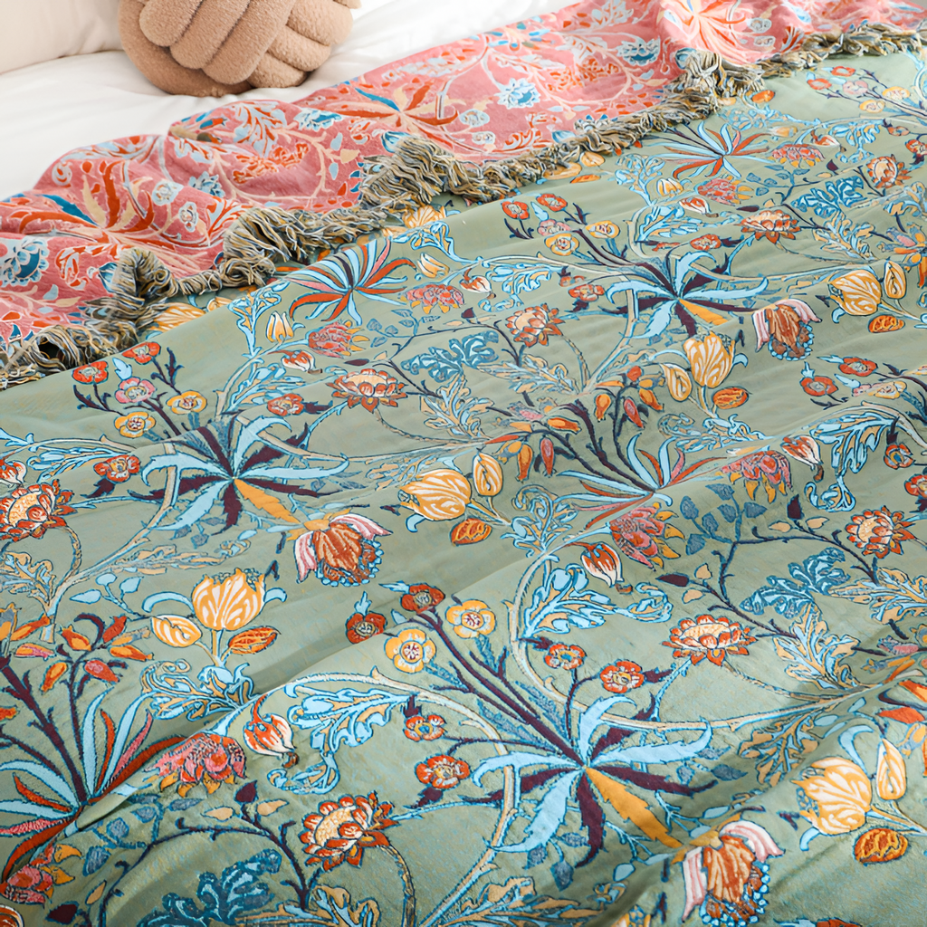 Cubrecama Floral - Manta Reversible de Estilo Tapiz