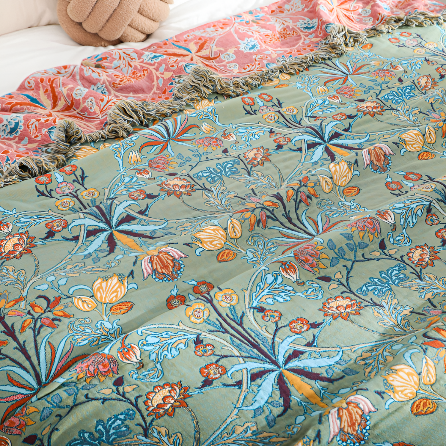 Cubrecama Floral - Manta Reversible de Estilo Tapiz