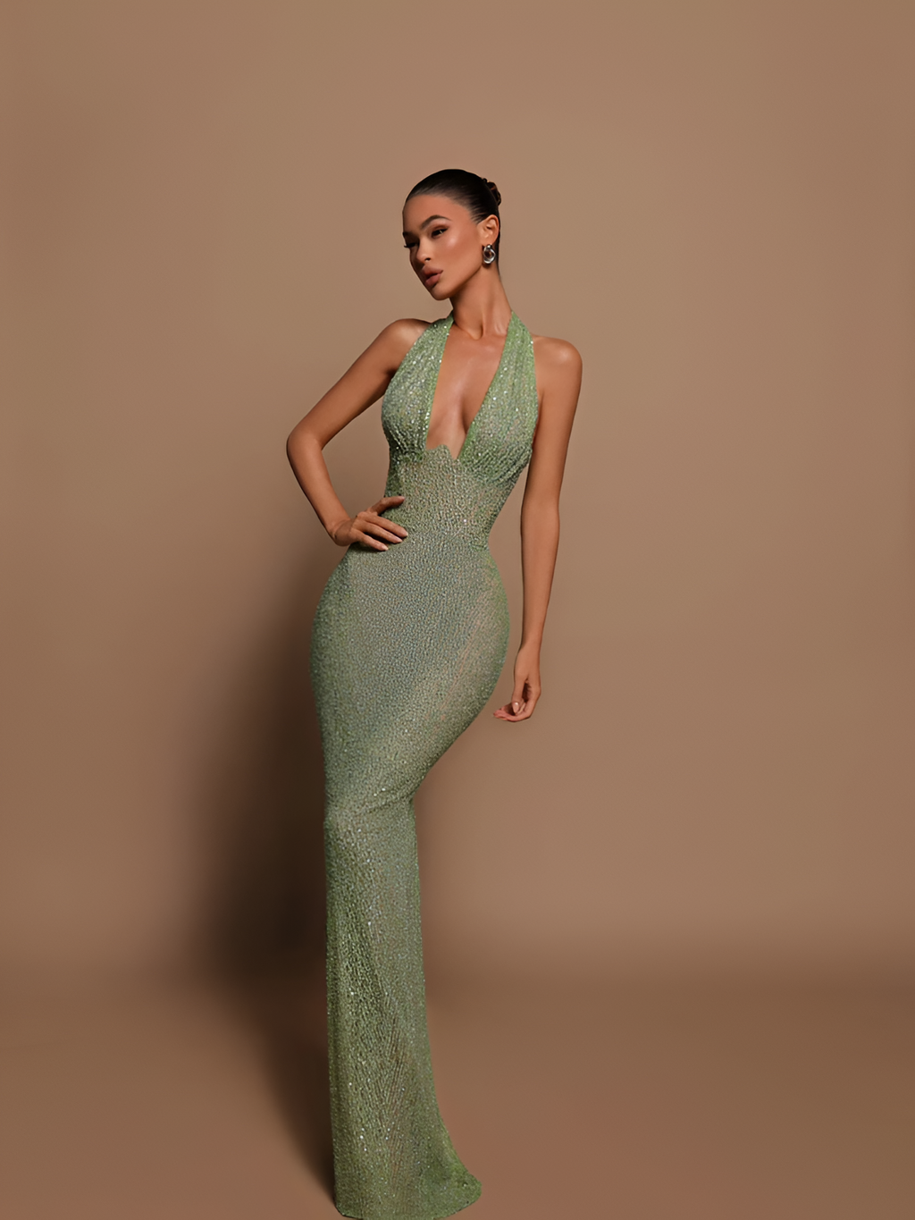Vestido Maxi Con Lentejuelas Y Cuello En V Para Mujer - Invitada De Boda