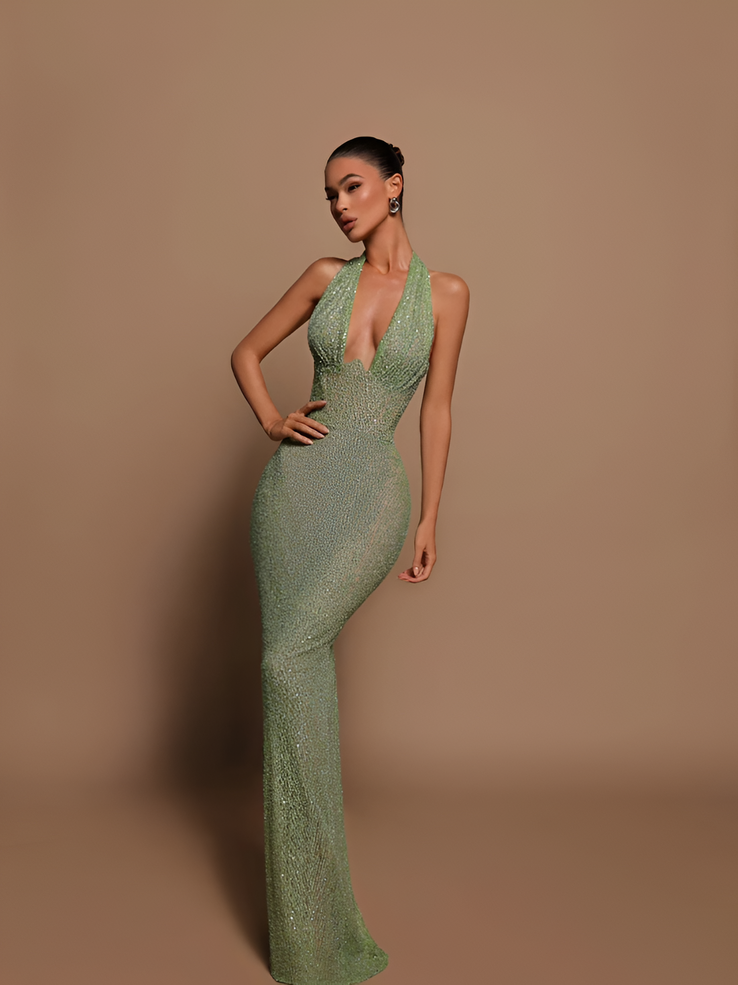 Vestido Maxi Con Lentejuelas Y Cuello En V Para Mujer - Invitada De Boda