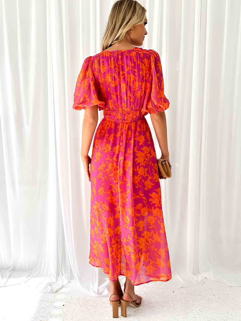 Vestido Midi de Cuello en V con Estampado Floral para Mujer -  Fiesta en el Jardín de Primavera