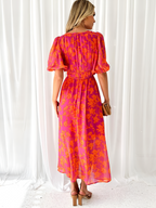 Vestido Midi de Cuello en V con Estampado Floral para Mujer -  Fiesta en el Jardín de Primavera