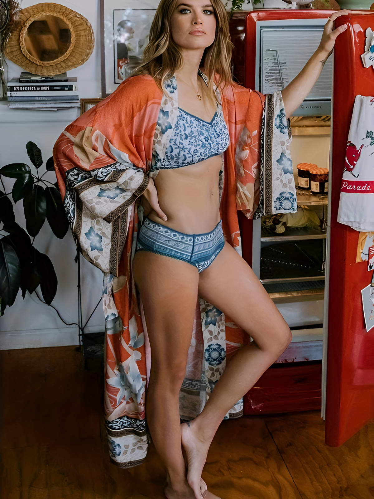 Mujeres Floral Impresión Manga Larga Quimono - Cenas De Resort