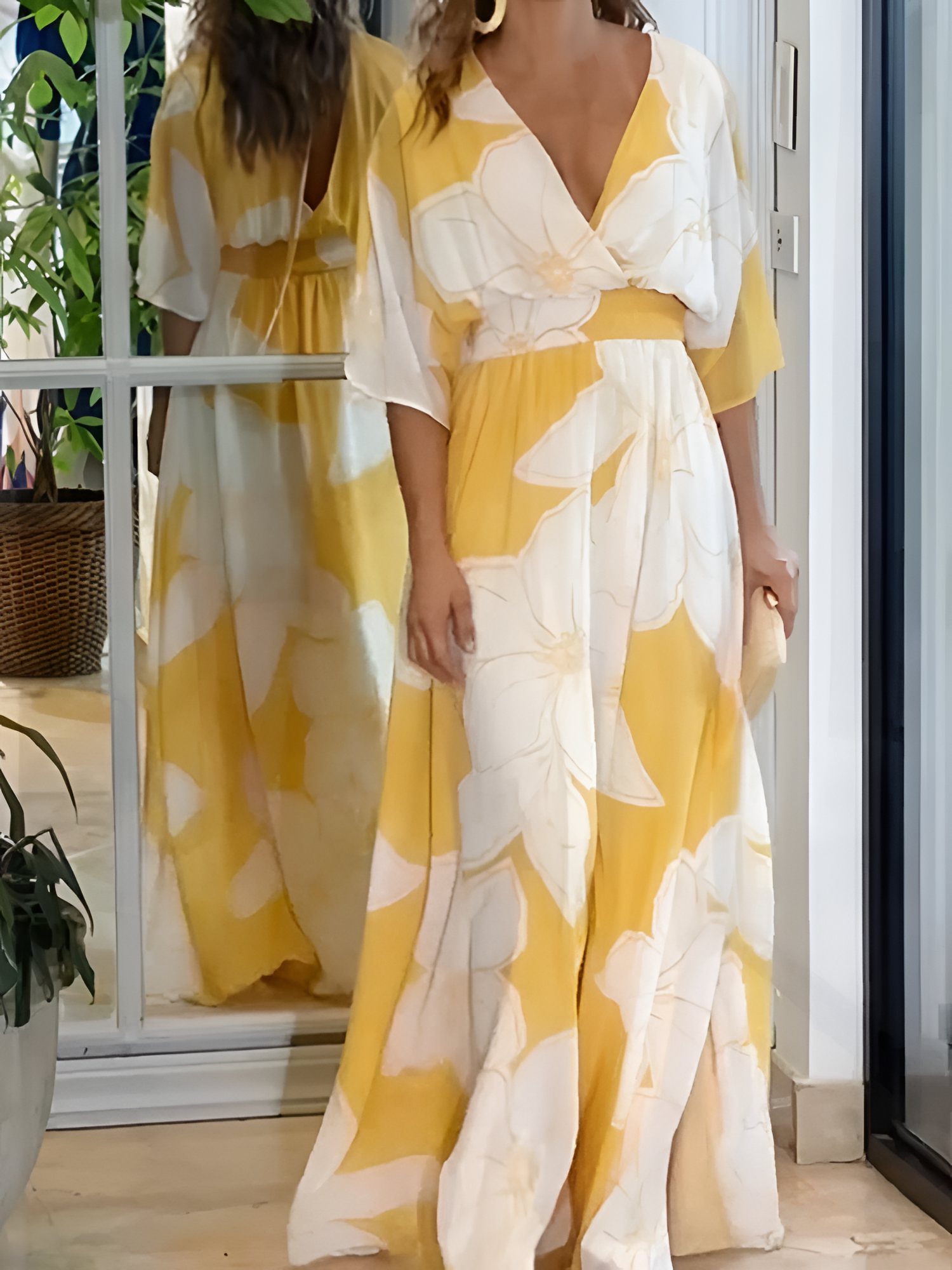 Vestido Maxi Floral Con Cuello En V Para Mujer - Boda De Verano